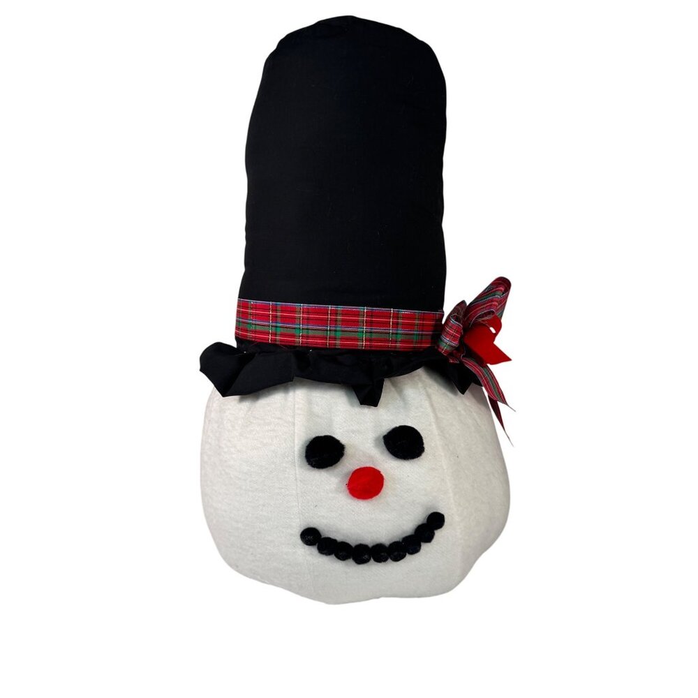 Snowman Head Decor With Plaid Bow & Black Hat